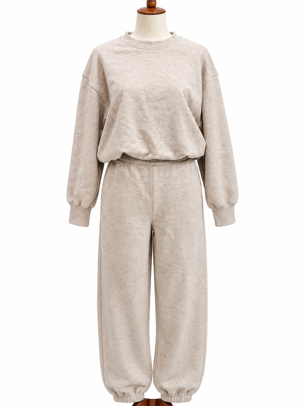 Zara Cropped Classic Women's Sweats Lounge Set in Light Beige Small